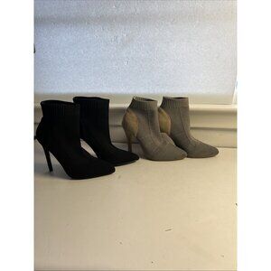 TINSTREE Set Of 2 Pointed Toe Heel Ankle Booties Stiletto Boots Black Green SZ 5